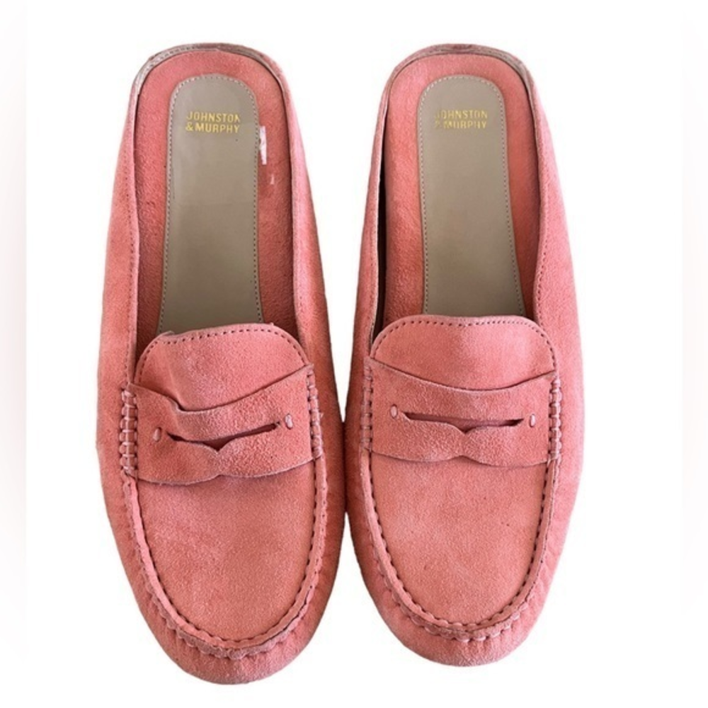 Johnston & Murphy Soft Coral Suede Slide‎ Flex Loafers Like New Size 9-1/2